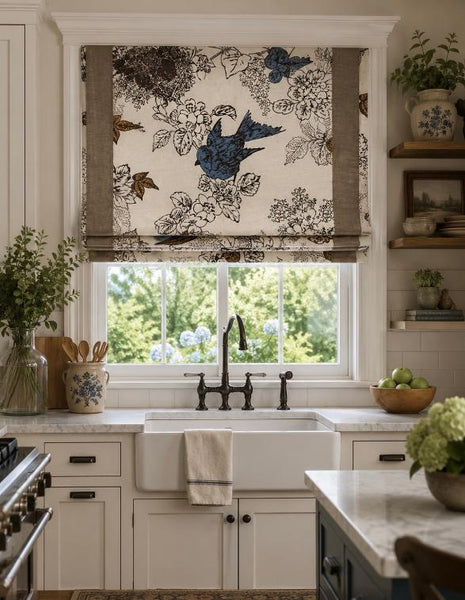 Roman Shade #118 (Birds with Burlap Ribbon)