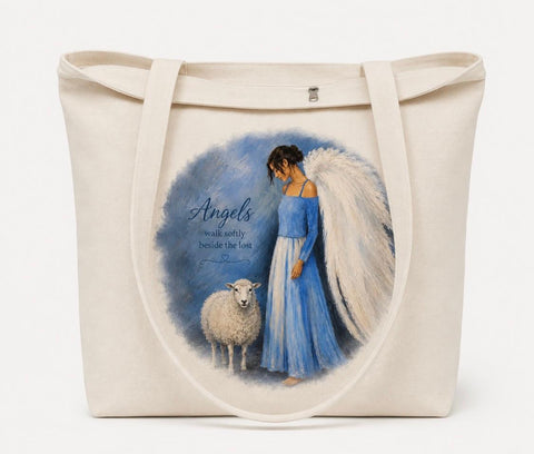 Angel with Sheep Tote Bag
