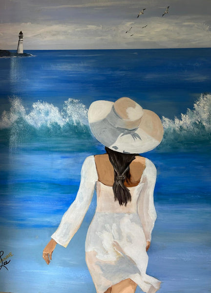 #902 Girl in White Hat at the Beach