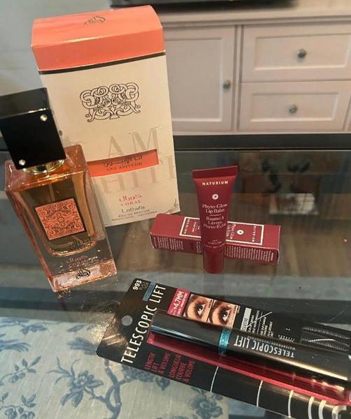Perfume, Lip Balm, and Mascara (Copy)