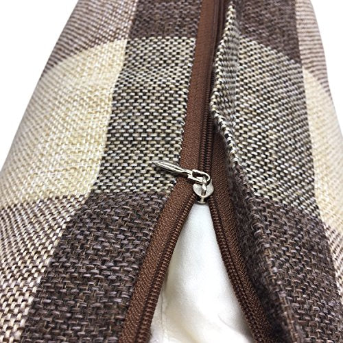 YOUR SMILE Retro Farmhouse Tartan Plaid Cotton Linen Decorative Throw Pillow Case Cushion Cover Pillowcase for Sofa 18 x 18 Inch , Set of 2 , Brown