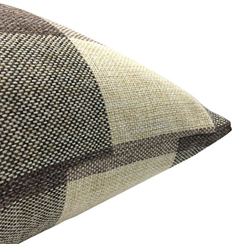 YOUR SMILE Retro Farmhouse Tartan Plaid Cotton Linen Decorative Throw Pillow Case Cushion Cover Pillowcase for Sofa 18 x 18 Inch , Set of 2 , Brown