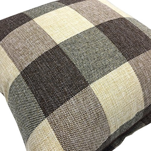 YOUR SMILE Retro Farmhouse Tartan Plaid Cotton Linen Decorative Throw Pillow Case Cushion Cover Pillowcase for Sofa 18 x 18 Inch , Set of 2 , Brown