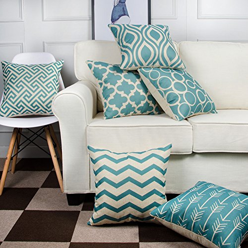 Top Finel Durable Cotton Linen Square Decorative Throw Pillows Cushion Covers Cases Pillowcases For Sofa 18 x18 inch Set of 6 -Series