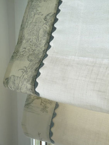 $195.00 Roman Shade with Toile Accent and Rickrack #P088