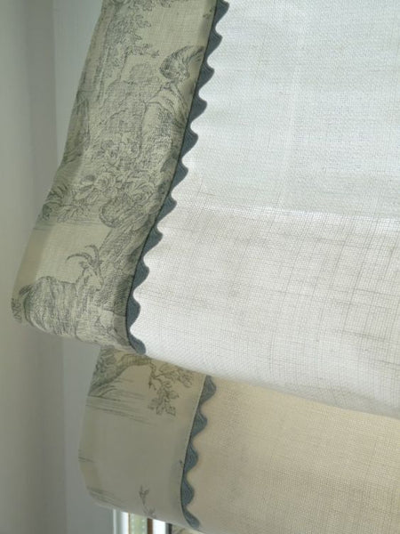 $195.00 Roman Shade with Toile Accent and Rickrack #3P088
